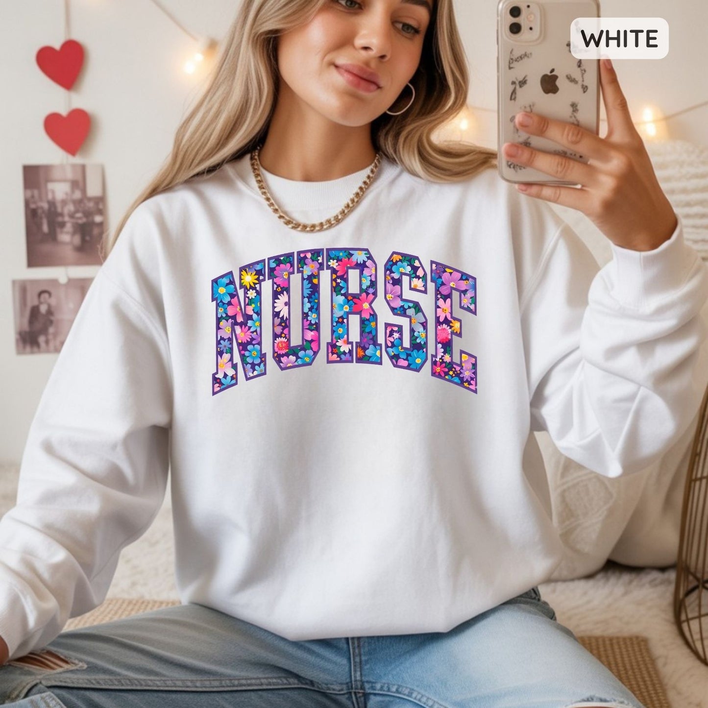 Sjuksköterska Sweatshirt | Blommig Text