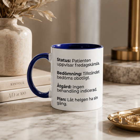 Journalgrodan - Fredagskänsla – Mugg i Keramik med Färgdetaljer 325ml 🩺🤍