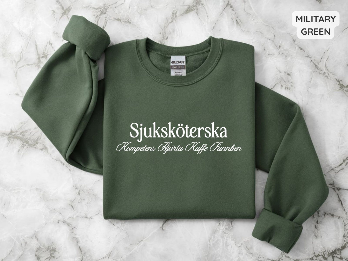 Sjuksköterska Sweatshirt | Kompetens, Hjärta, Kaffe, Pannben