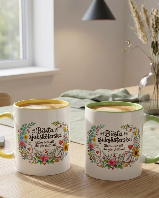 Bästa Sjuksköterska – Mugg i Keramik med Färgdetaljer